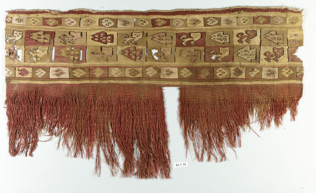 Border Fragment, Camelid hair, cotton, Peruvian; central coast (?) 