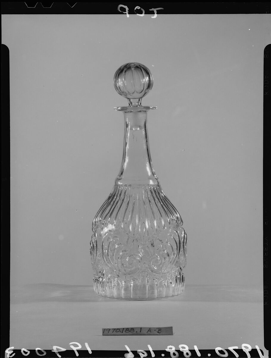 Decanter, Probably Boston &amp; Sandwich Glass Company (American, 1825–1888, Sandwich, Massachusetts), Blown molded lead glass, American 