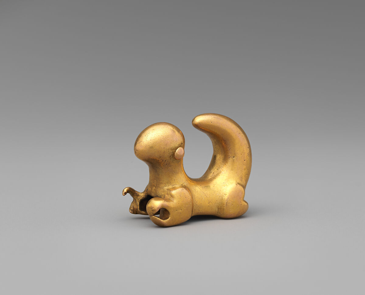 Curly-Tailed Animal Pendant, Gold, Panama