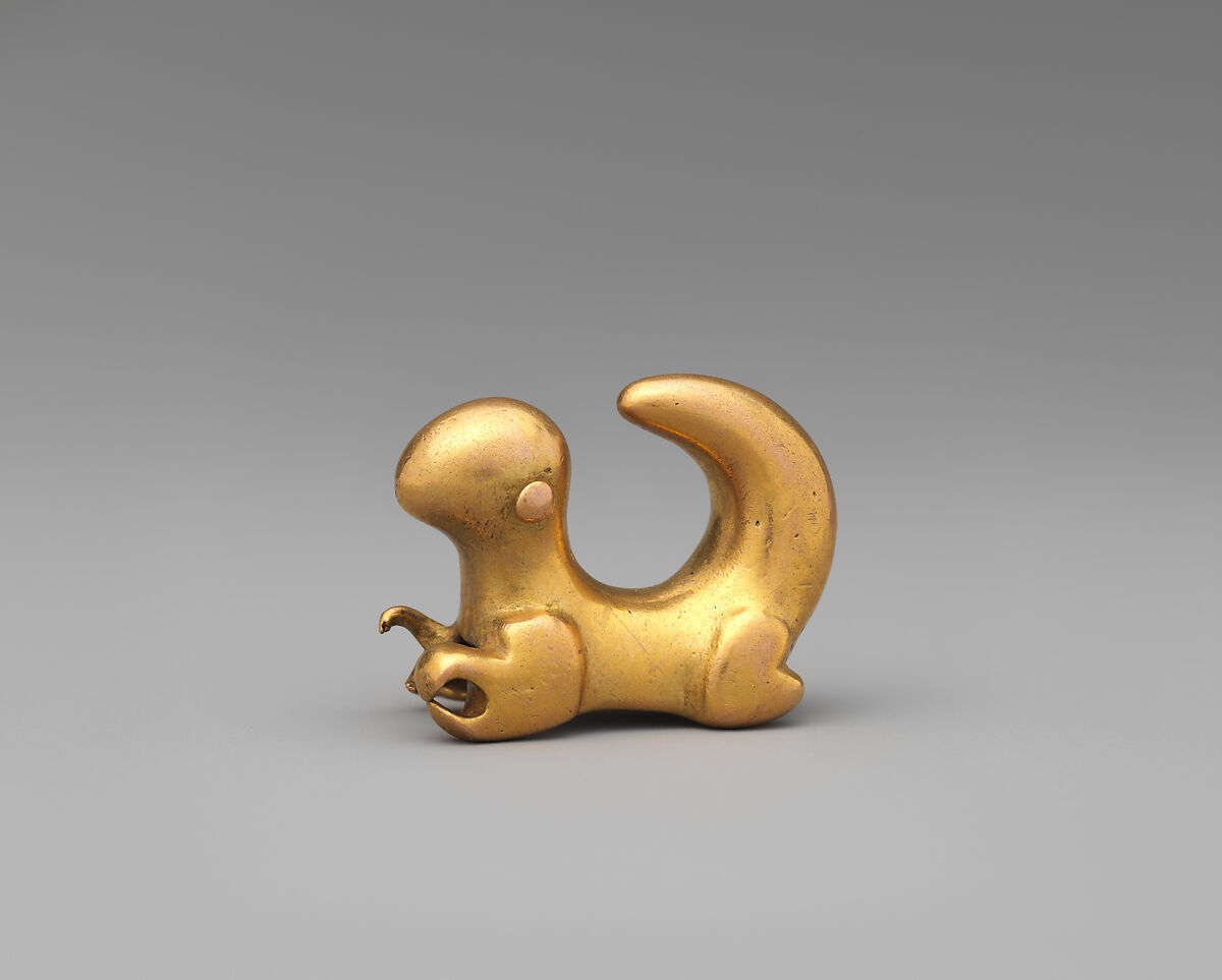 Curly-Tailed Animal Pendant, Gold, Panama