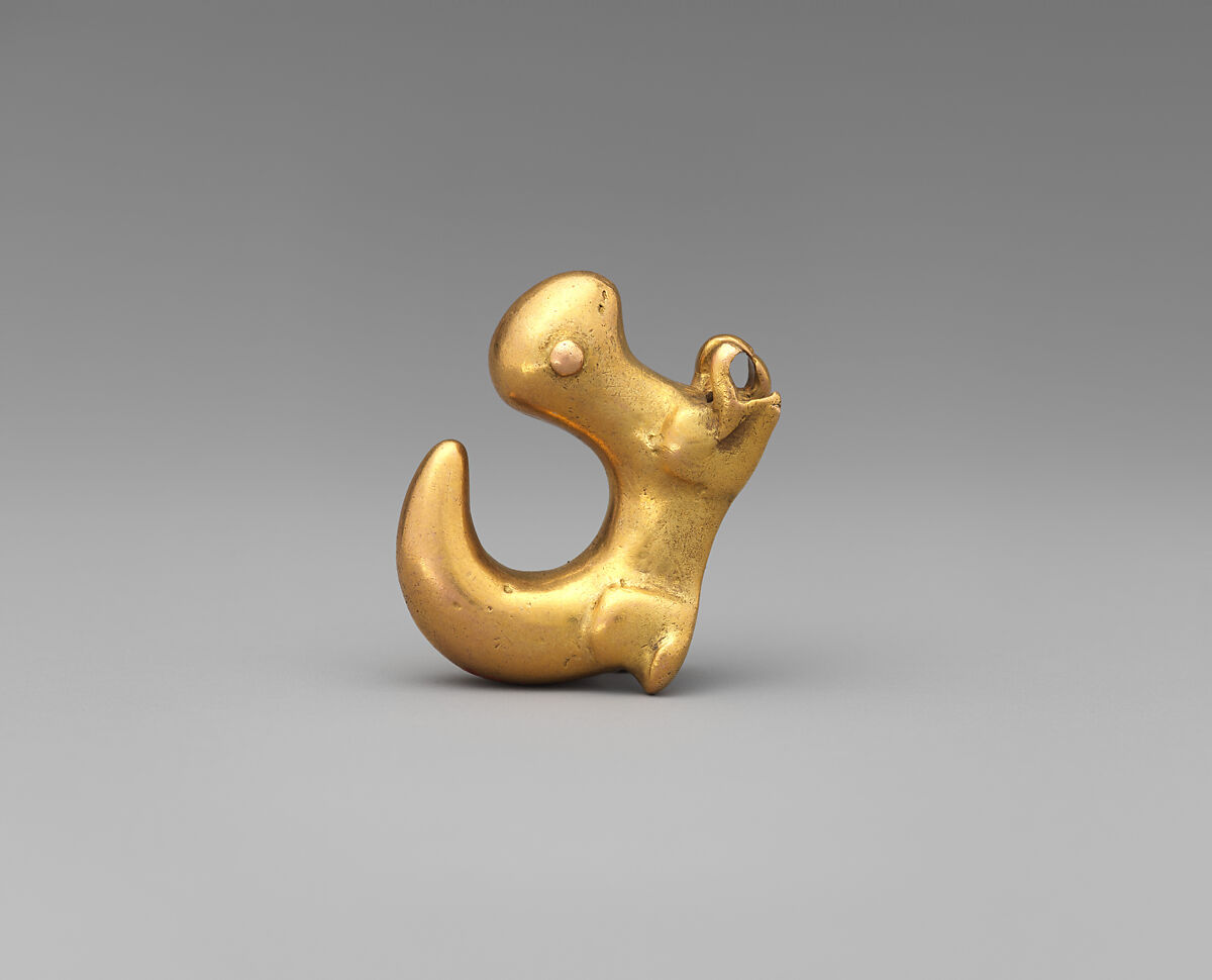 Curly-Tailed Animal Pendant, Gold, Panama