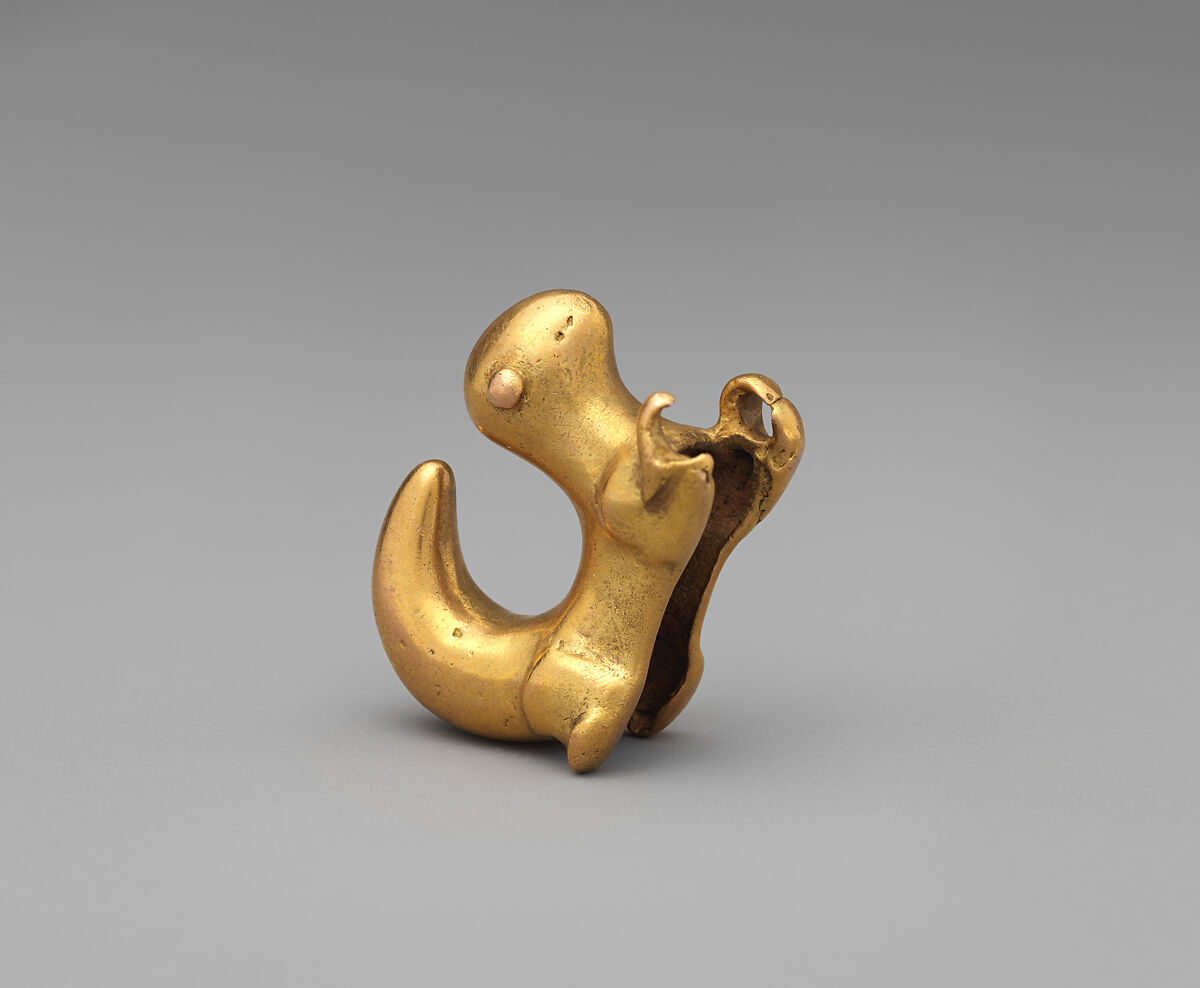Curly-Tailed Animal Pendant, Gold, Panama
