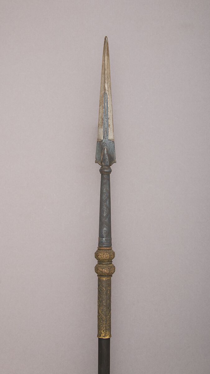 Spear, Steel, wood, brass, copper, gold, silver, Indian, Sindh
