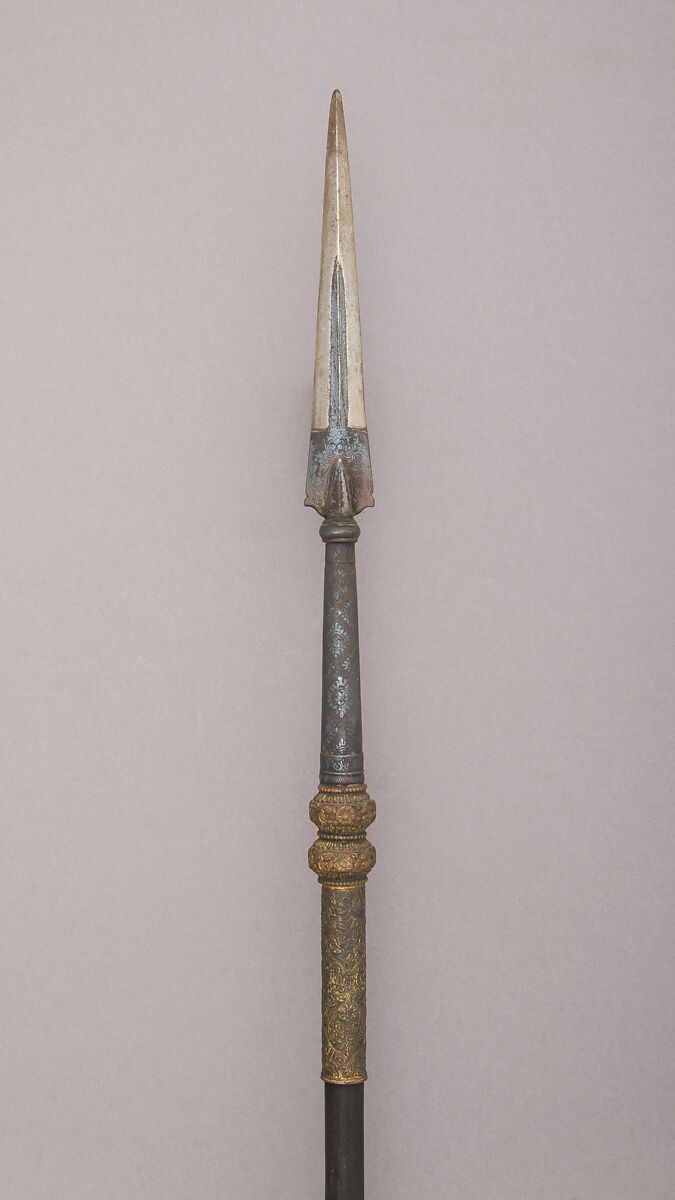 Spear, Steel, wood, brass, copper, gold, silver, Indian, Sindh 