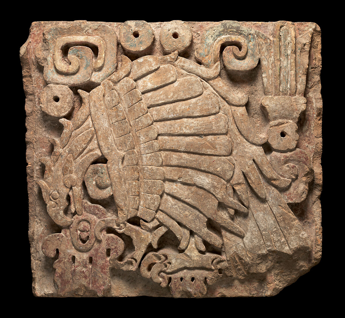 Eagle Relief, Andesite or dacite, paint, Toltec