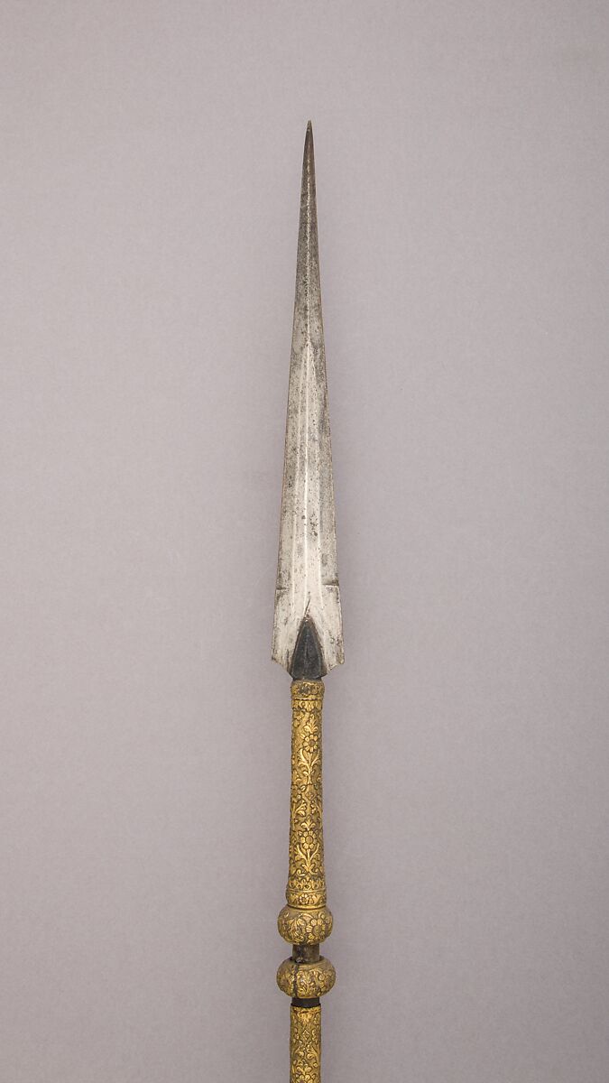 Spear, Steel, wood, copper, gold, silver, Indian, Cutch