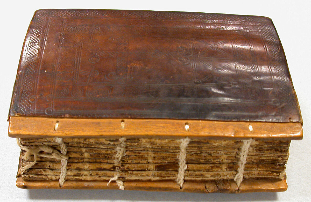 Prayer book with case (mahdar), Wäldä Maryam (African, Amhara or Tigrinya), Parchment (vellum), pigment (red, blue, ochre, and black), leather, wood, string
