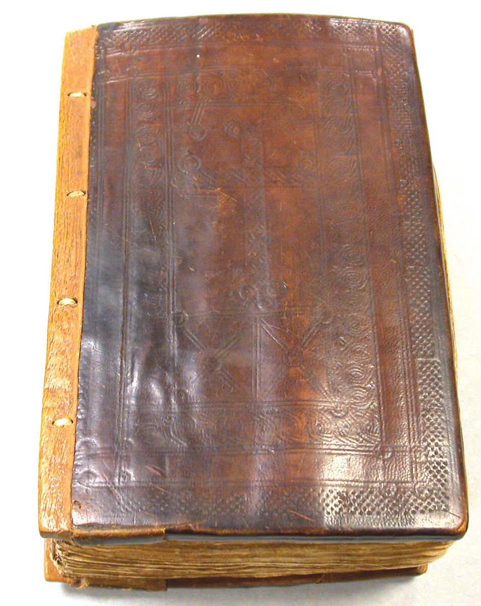 Prayer book with case (mahdar), Wäldä Maryam (African, Amhara or Tigrinya), Parchment (vellum), pigment (red, blue, ochre, and black), leather, wood, string 