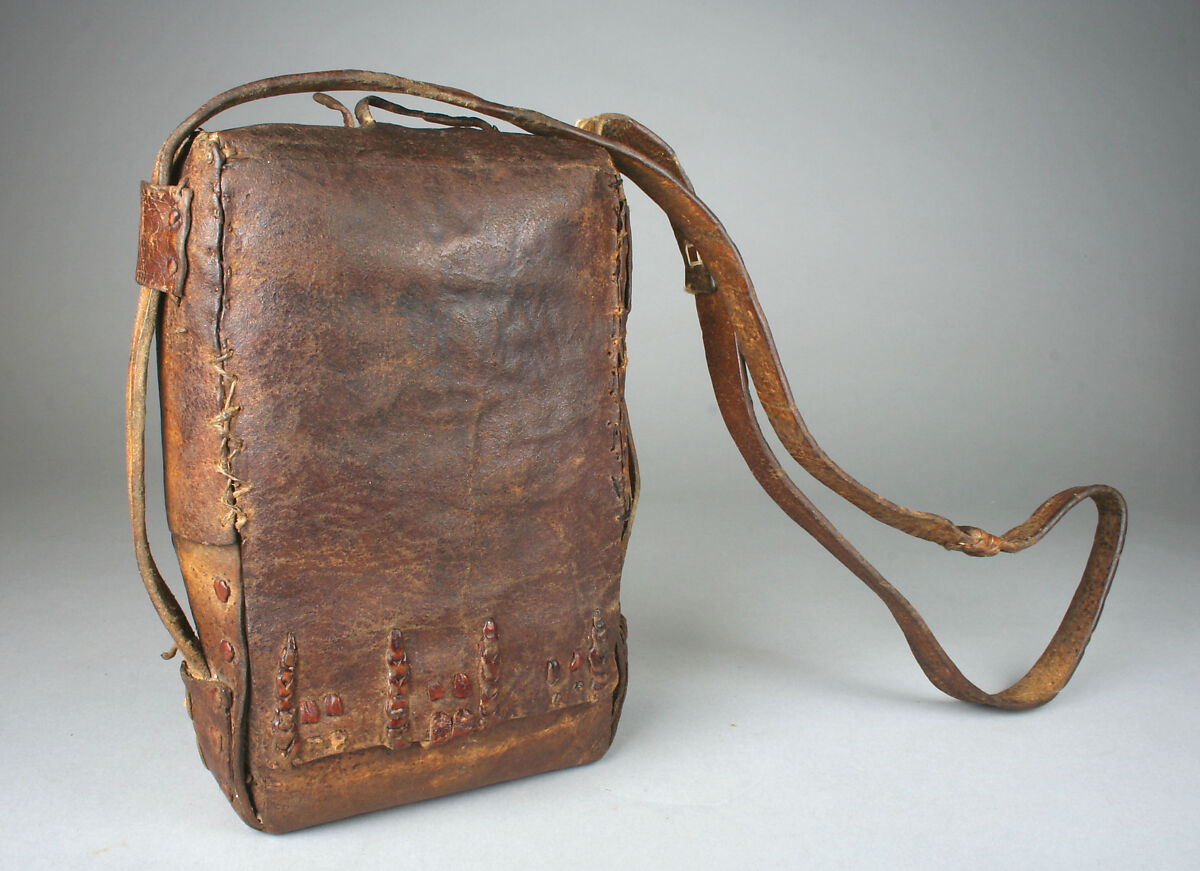 Prayer book with case (mahdar), Wäldä Maryam (African, Amhara or Tigrinya), Parchment (vellum), pigment (red, blue, ochre, and black), leather, wood, string