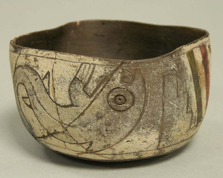Greyware Bowl with Incised Fish, Ceramic, Paracas