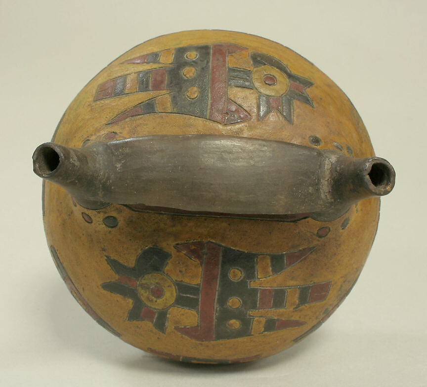 Double Spout and Bridge Bottle, Ceramic, pigment, Paracas