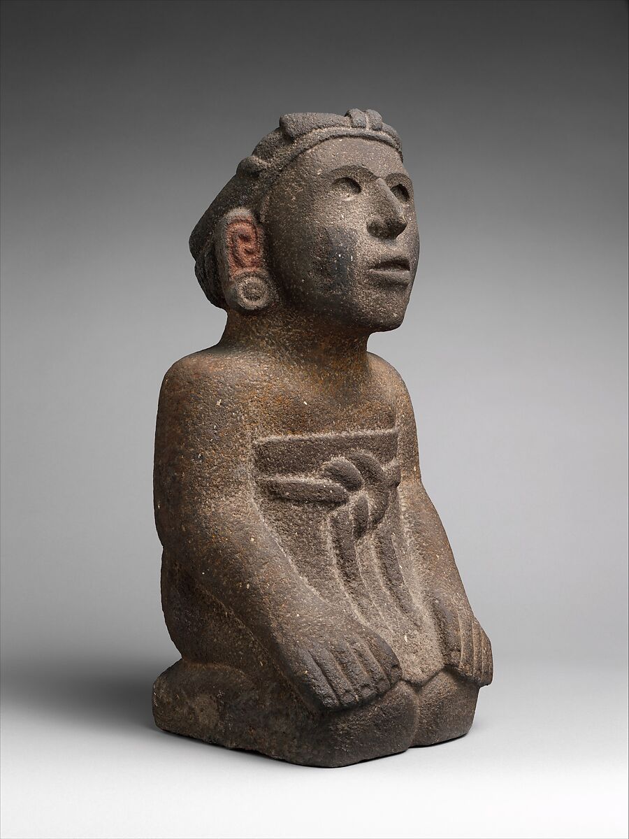 Kneeling female figure, Mexica artist(s), Stone, pigment, Mexica