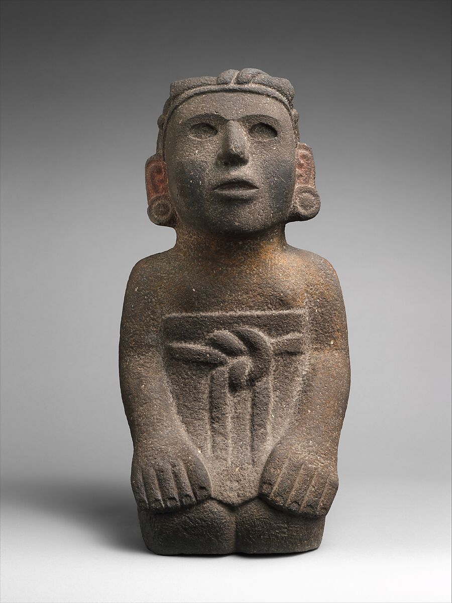 Kneeling Female Figure, Stone, pigment, Aztec