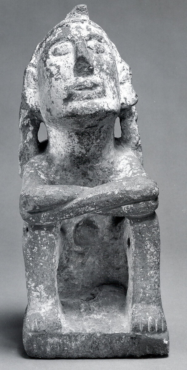 Seated Male Deity (?), Stone, stucco, Mexica (Aztec)