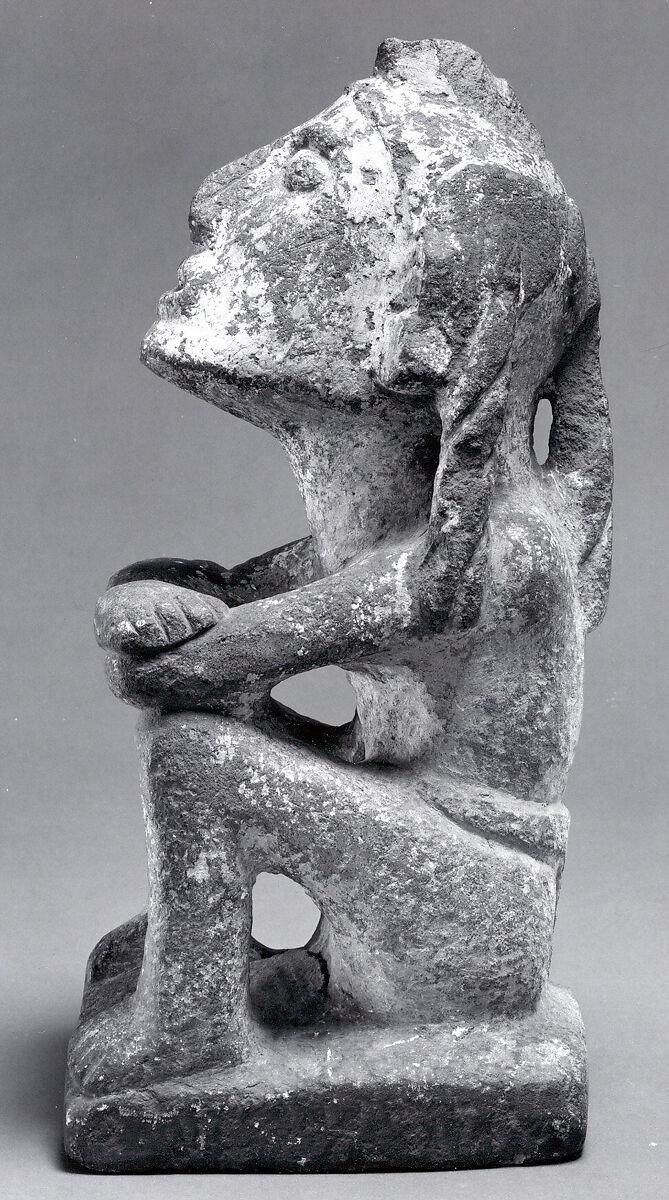 Seated Male Deity (?), Stone, stucco, Mexica (Aztec)