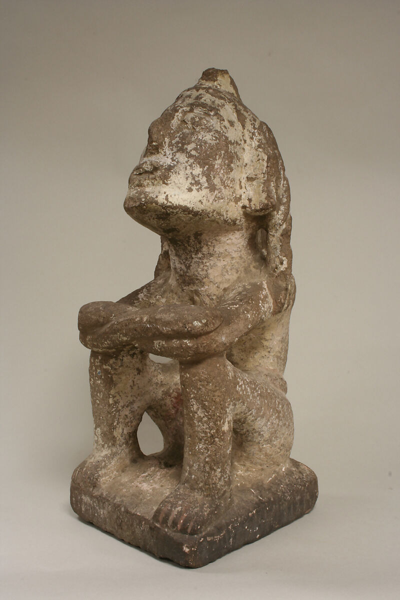 Seated Male Deity (?), Stone, stucco, Aztec 