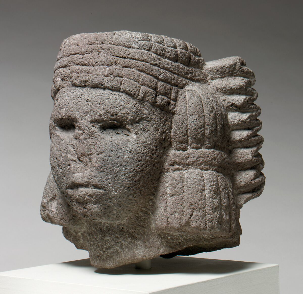 Head of a Water Deity (Chalchiuhtlicue), Basalt, Aztec 