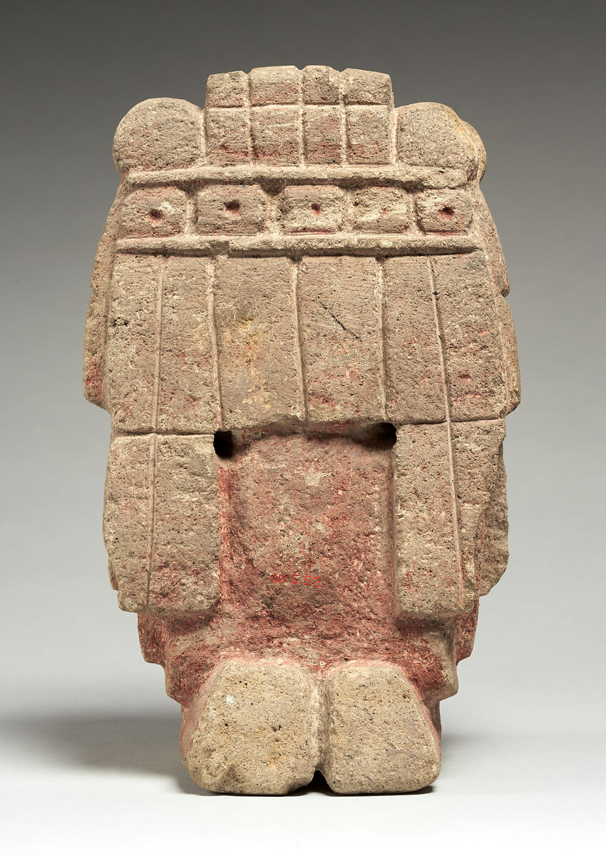Kneeling female figure with tasseled headdress, Mexica artist(s), Basalt, red pigment, Mexica (Aztec)
