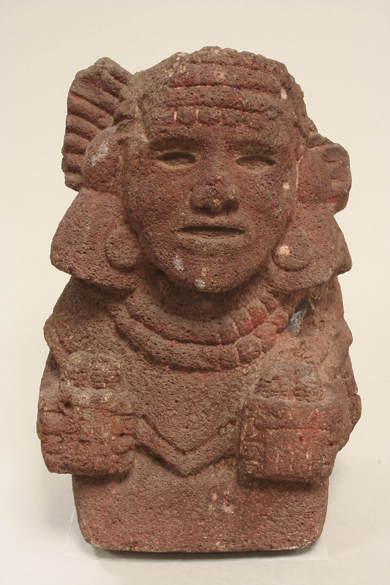 Seated Female Deity, Basalt, pigment, Aztec 