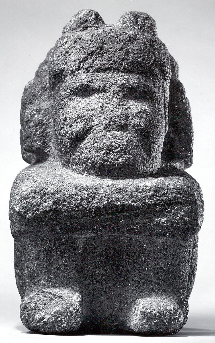 Seated Male Deity, Stone, stucco, Mexica (Aztec)
