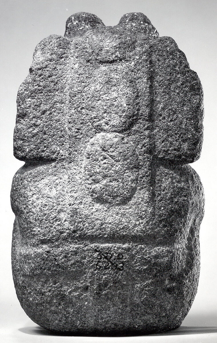 Seated Male Deity, Stone, stucco, Mexica (Aztec)