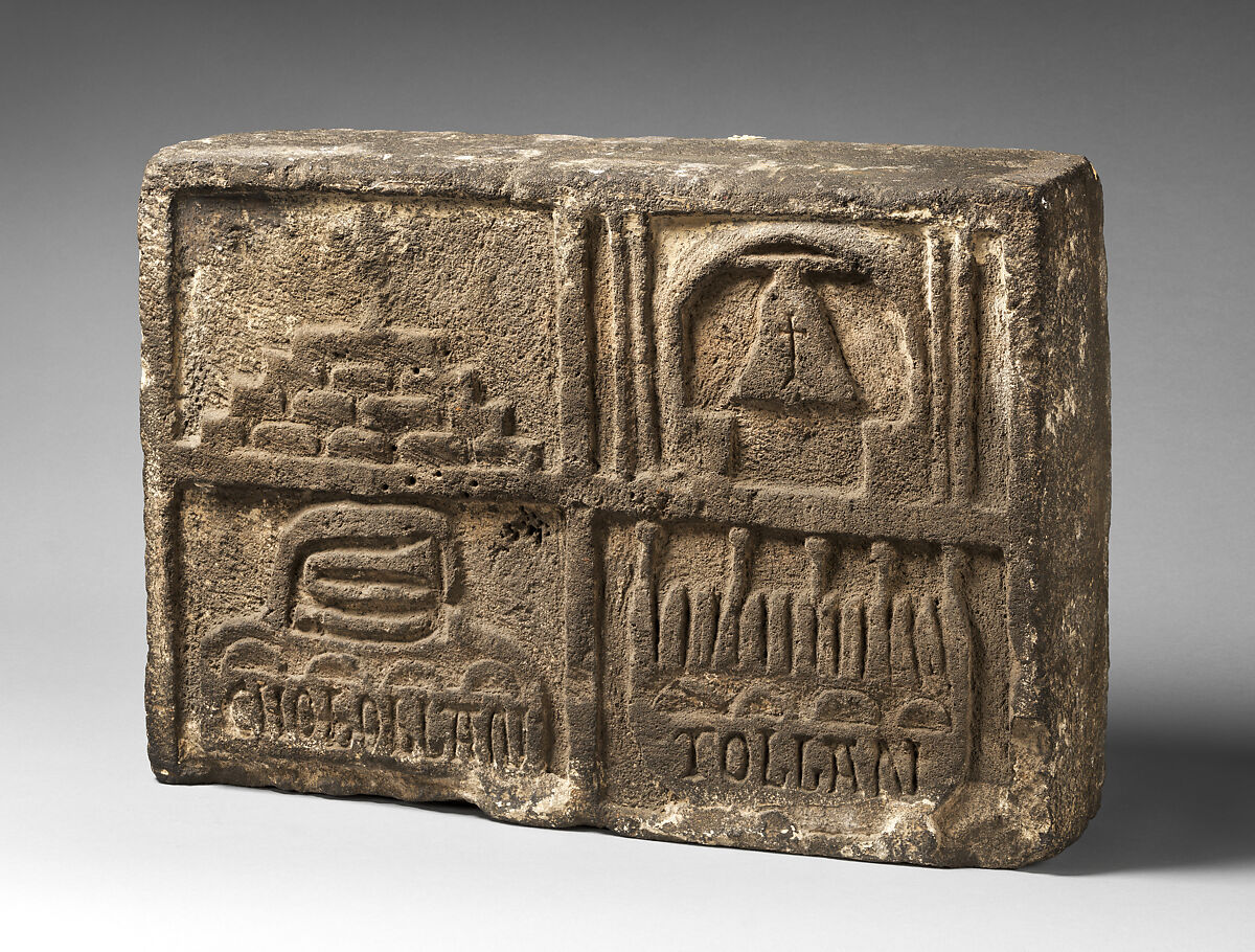 Relief Block with Coat of Arms of Cholula, Stone, traces of stucco, Mexican