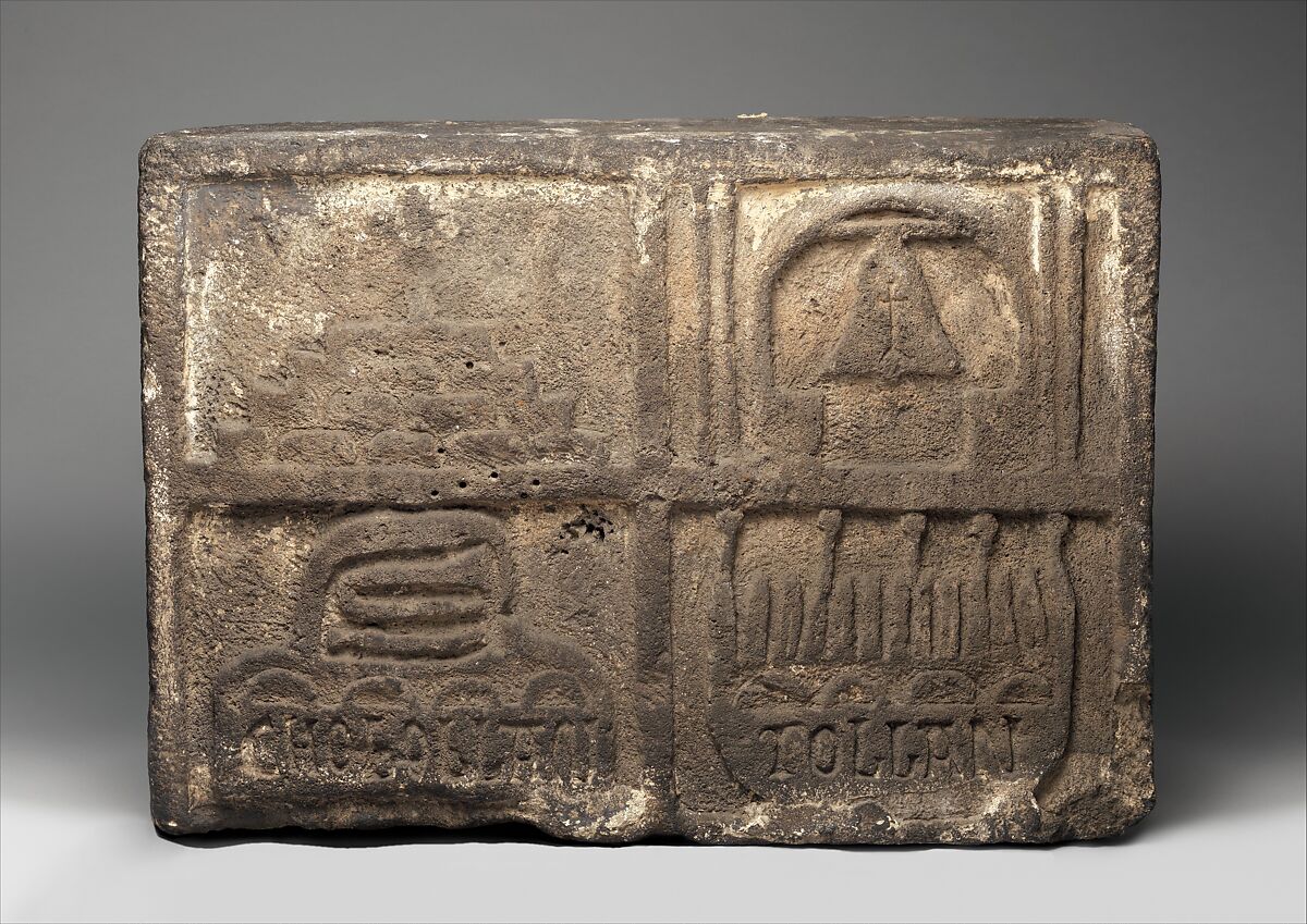 Relief Block with Coat of Arms of Cholula, Stone, traces of stucco, Mexican