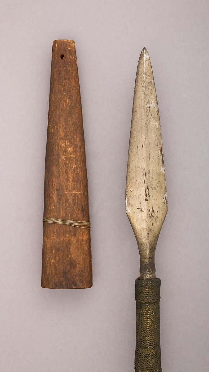 Spear with Sheath, Steel, wood (bamboo), brass wire, Philippine, Sulu
