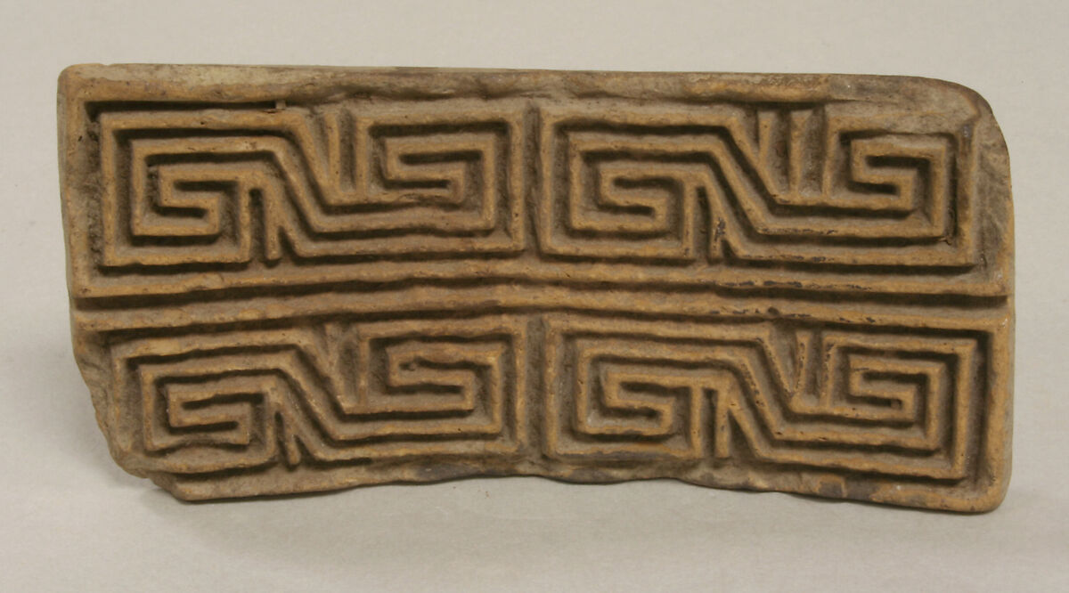 Flat stamp with geometric lines, Ceramic, Mexican 