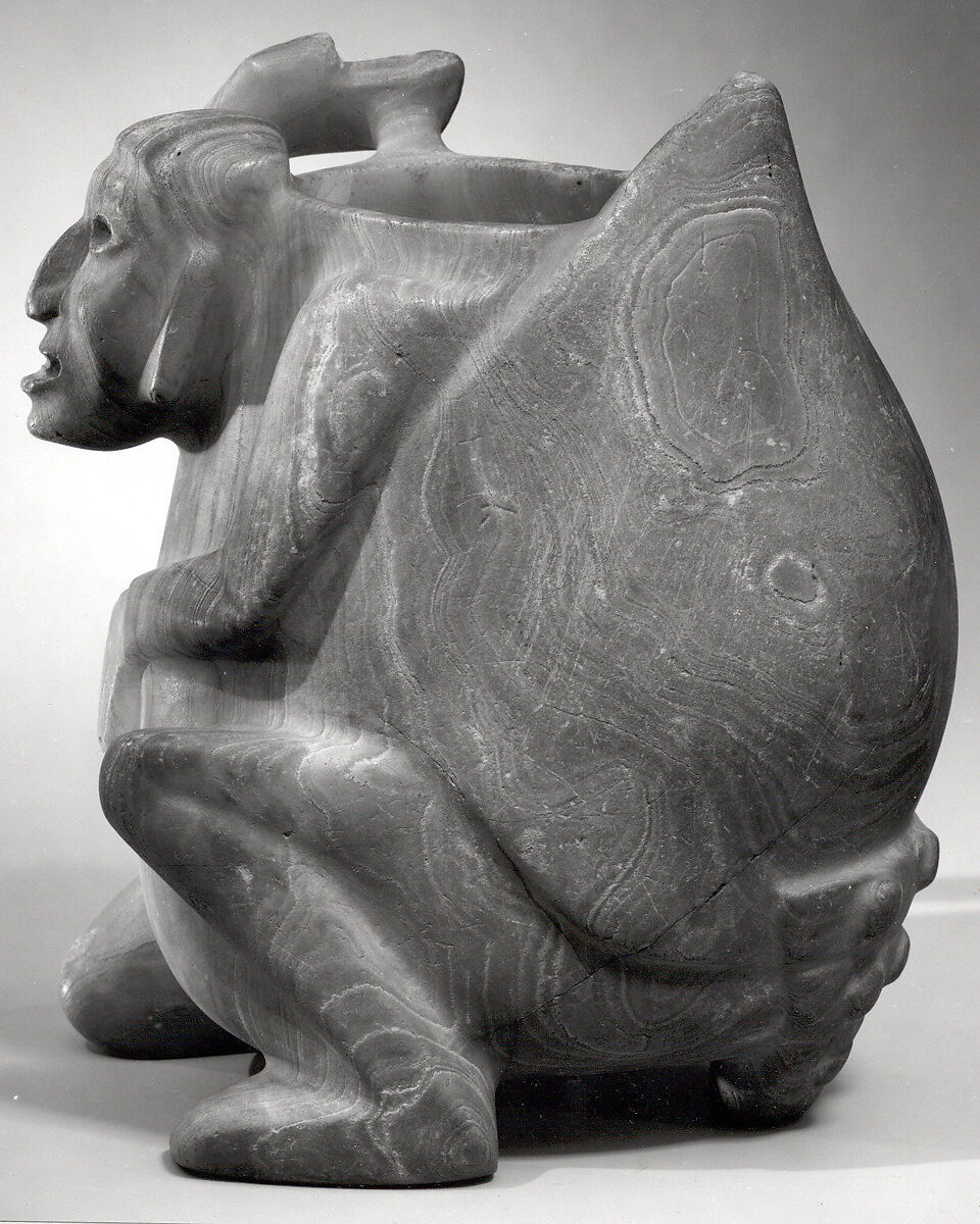 Deity Vessel, Onyx marble (tecalli), Mixtec