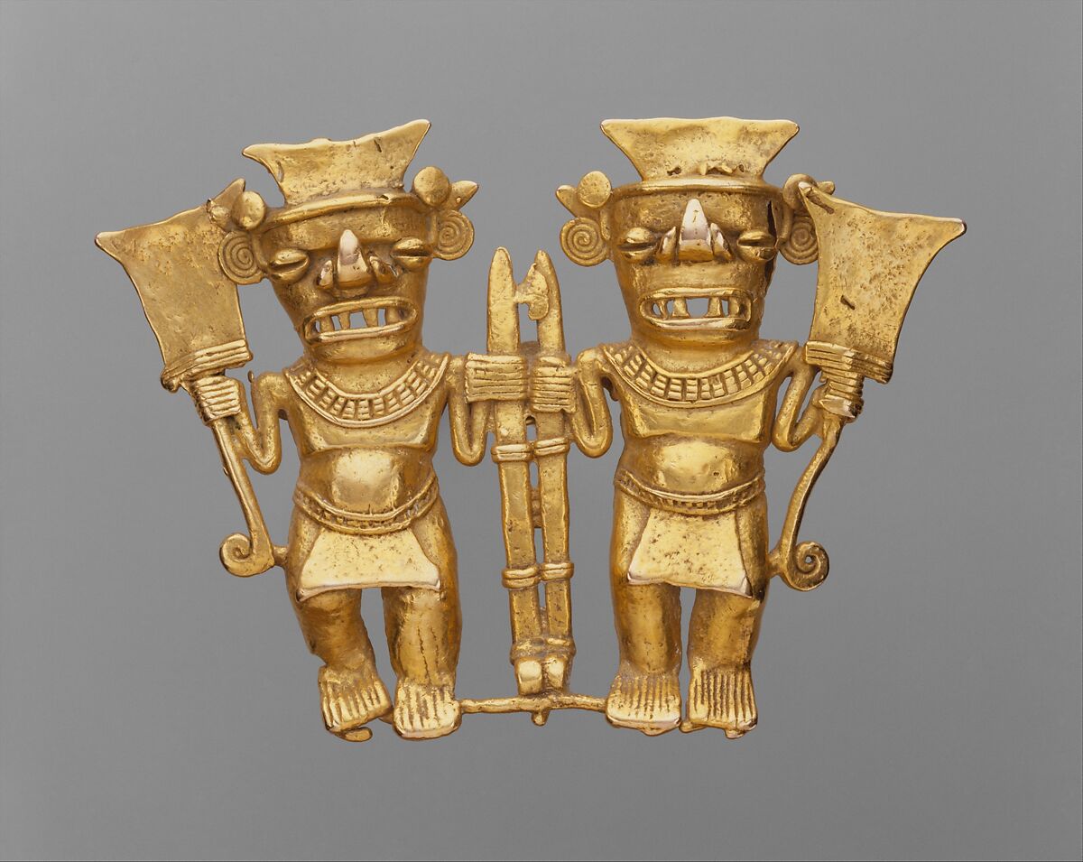 Double Bat-Head Figure Pendant, Gold, Chiriqui