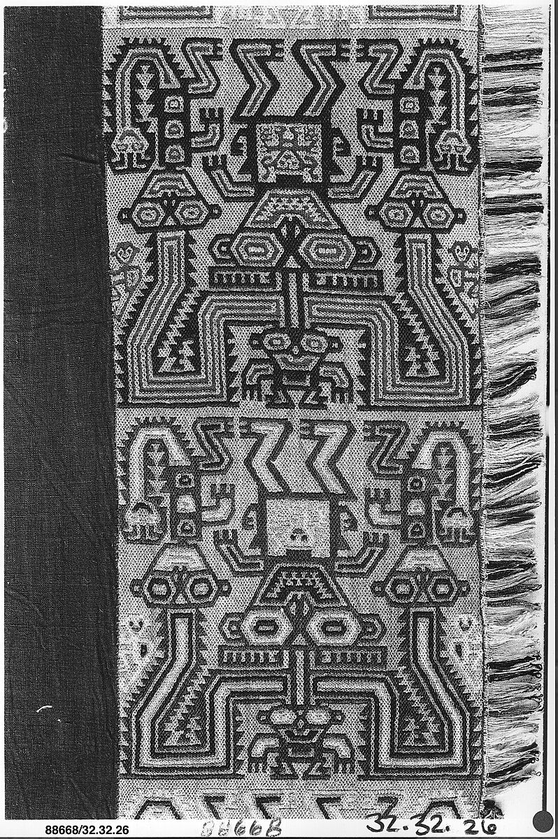 Mantle Fragment, Camelid hair, cotton, Paracas