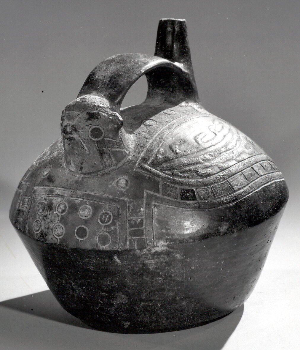 Bridge and Spout Bottle with Falcon, Ceramic, Paracas