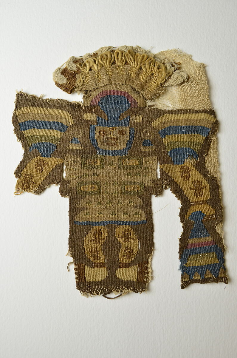 Tapestry Fragment with Plumed Figure, Camelid hair, cotton, Lambayeque (Sicán) 