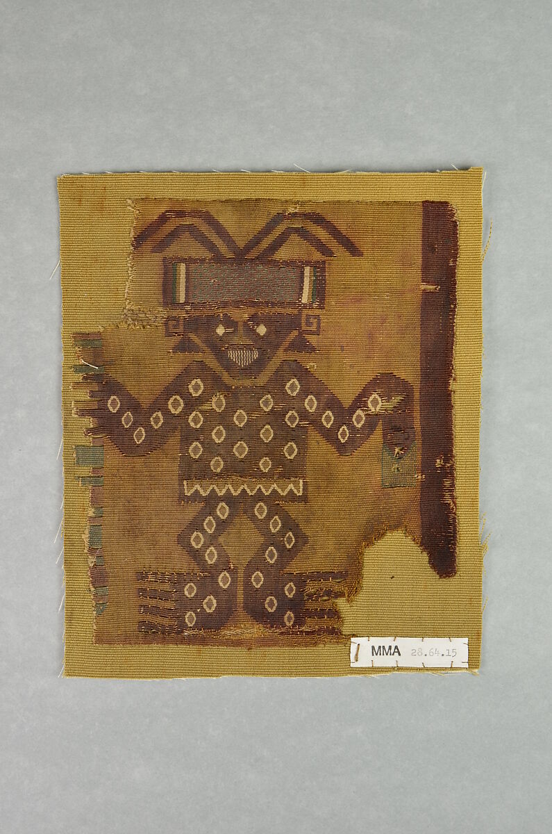 Tapestry Fragment with Plumed Figure, Camelid hair, cotton, Chimú
