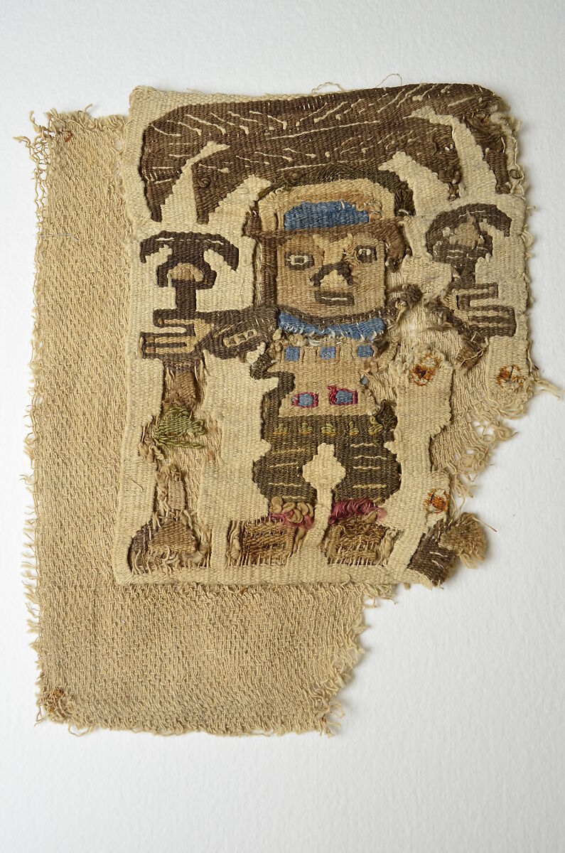 Tapestry Fragment with Plumed Figure, Cotton, camelid hair, Lambayeque (Sicán) 