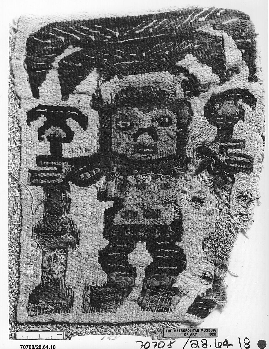 Tapestry Fragment with Plumed Figure, Cotton, camelid hair, Lambayeque (Sicán)