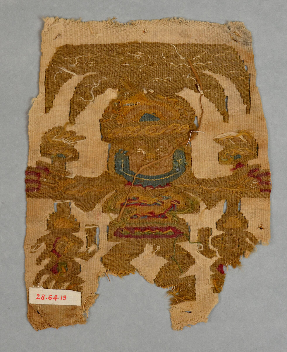 Tapestry Fragment with Plumed Figure, Camelid hair, cotton, Lambayeque (Sicán)