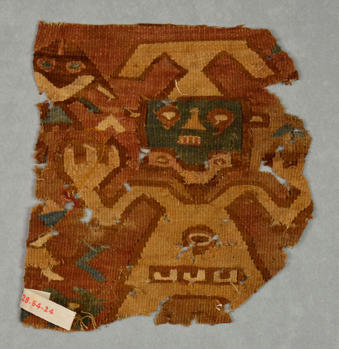 Tapestry Fragment with Plumed Figure, Camelid hair, Chimú