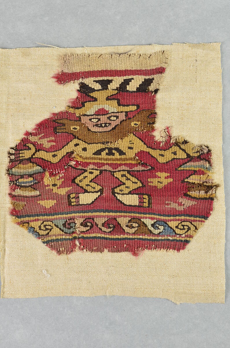 Tapestry Fragment with Plumed Figure, Camelid hair, Chimú 