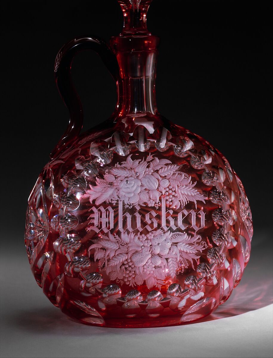 Decanter, George Franklin Lapham (1836–80s), Blown, cut, and engraved glass, American