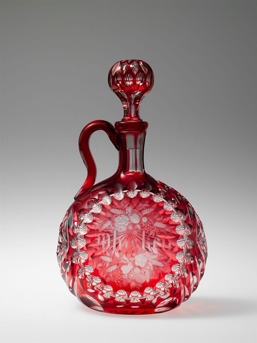 Decanter, George Franklin Lapham (1836–80s), Blown, cut, and engraved glass, American 