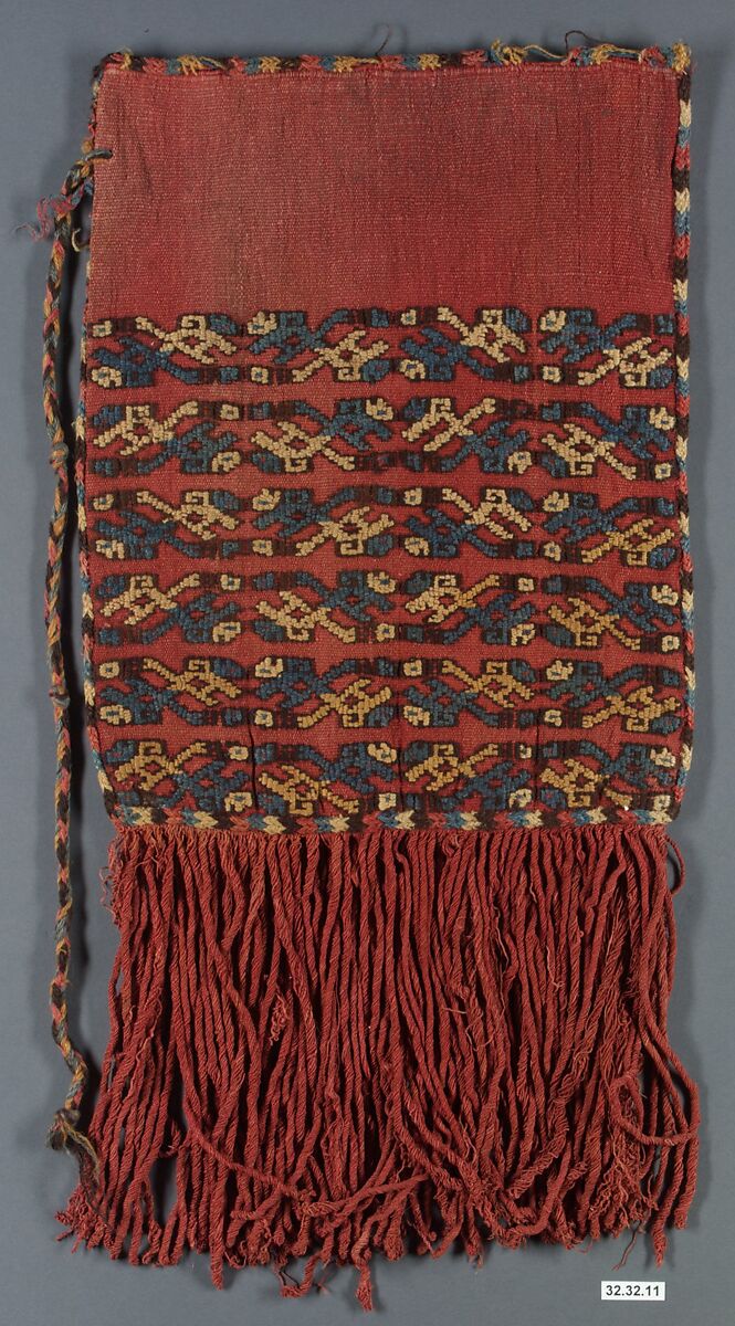 Embroidered bag with fringe, Nasca artist, Camelid hair, Nasca