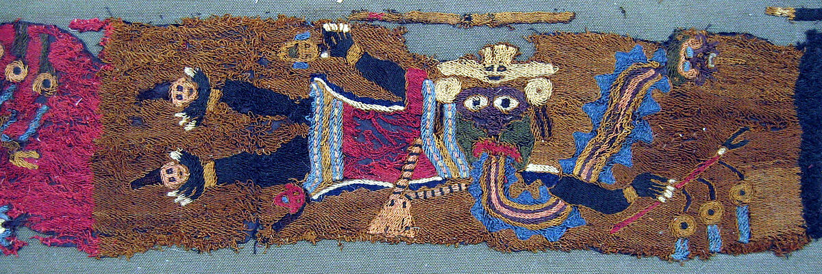 Embroidered Fragment with Figures, Camelid hair, cotton, Paracas 
