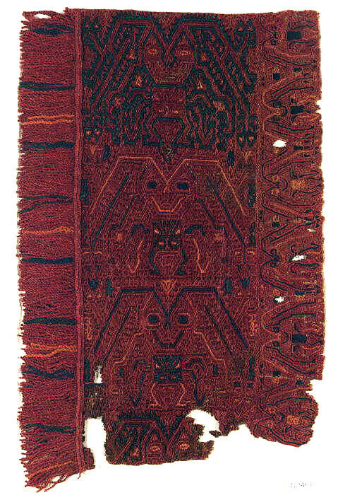 Embroidered Border Fragment, Camelid hair, cotton, Paracas 