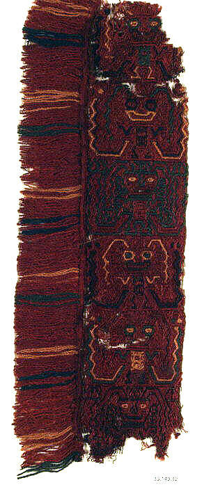 Embroidered Border Fragment, Camelid hair, cotton, Paracas 