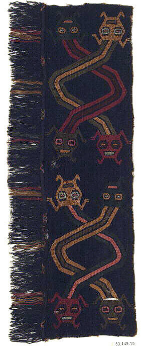 Embroidered Border Fragment, Camelid hair, cotton, Paracas 