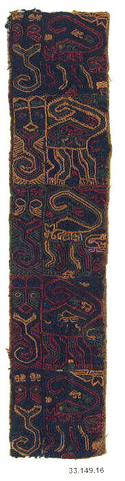 Embroidered Border Fragment, Camelid hair, cotton, Paracas 