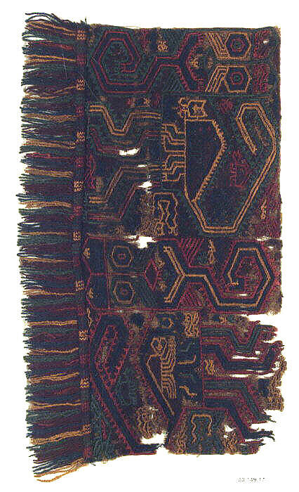 Embroidered Border Fragment, Camelid hair, cotton, Paracas 