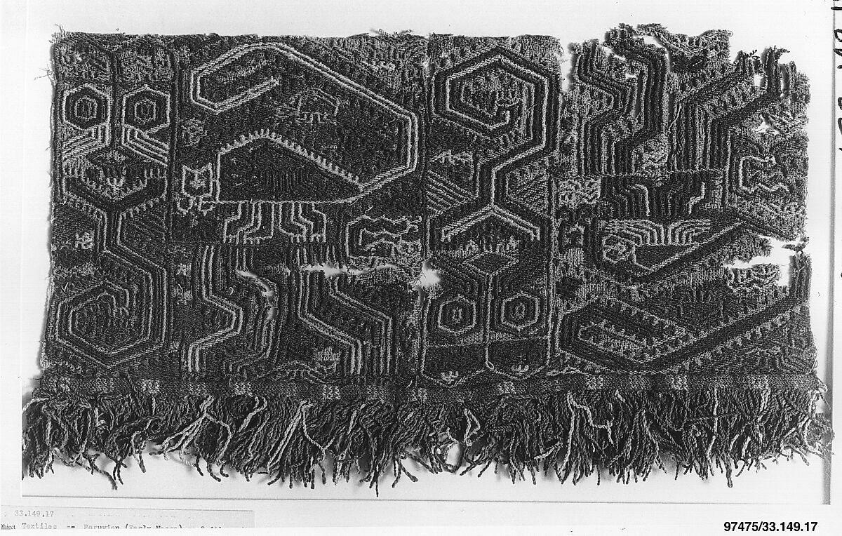 Embroidered Border Fragment, Camelid hair, cotton, Paracas